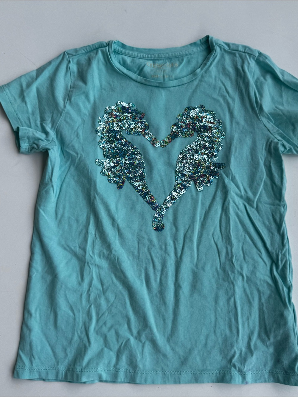 Crewcuts Aqua Short-Sleeve Tee with Sequin Seahorse Heart